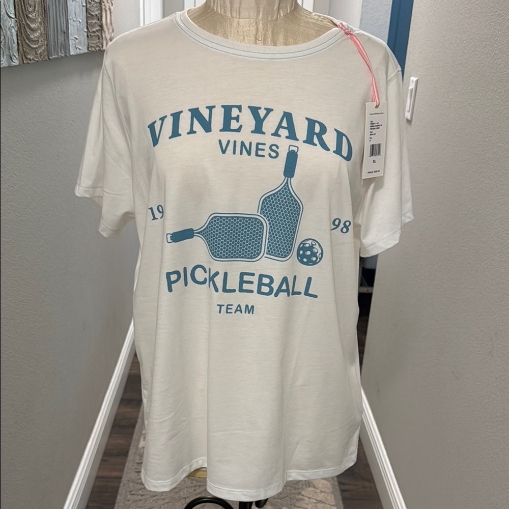 Vineyard Vines White T-Shirt with Blue Pickleball Design